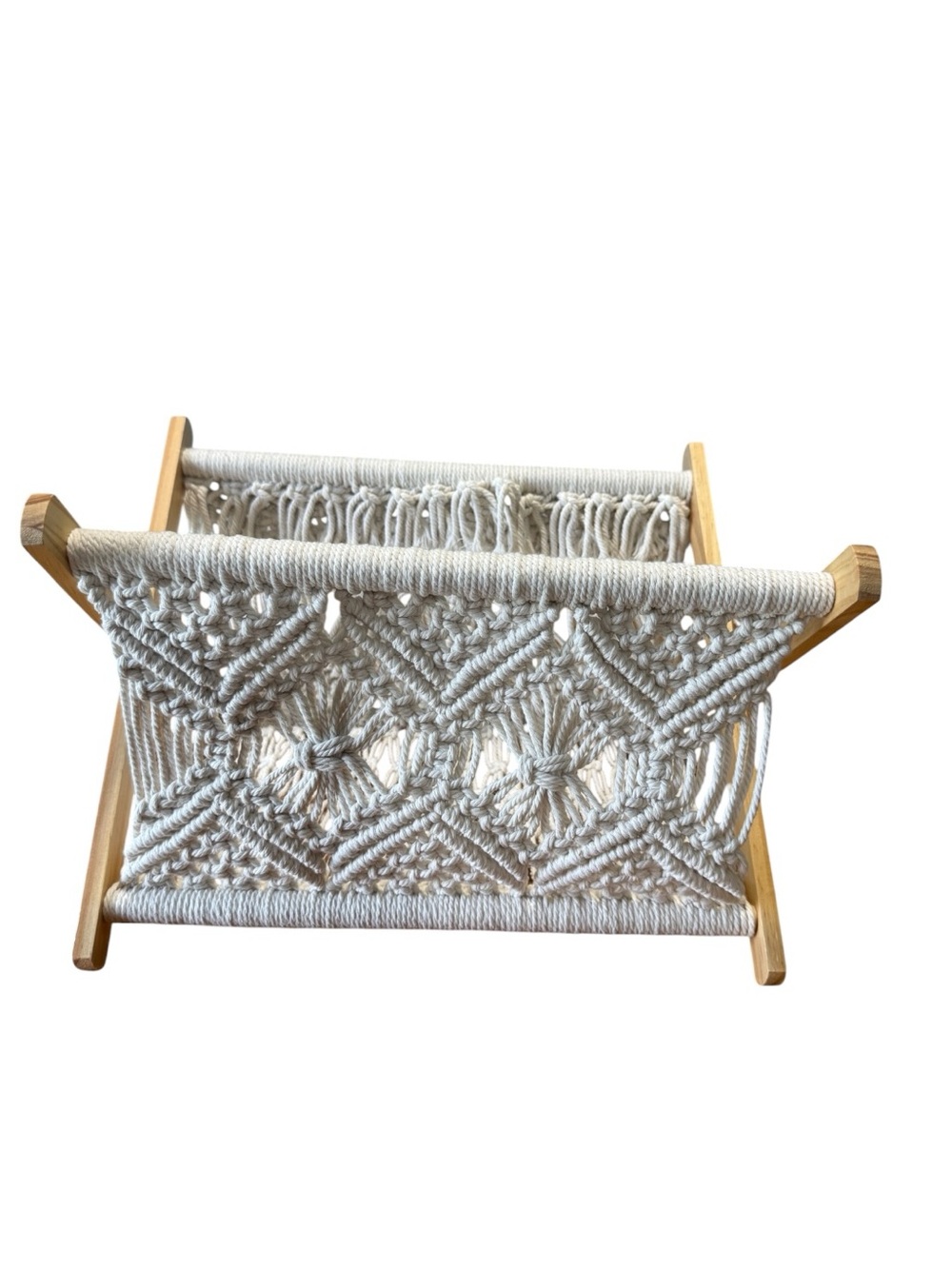 Macrame Magazine Holder Rack Boho Storage Standing Rack Book Newspaper Decor - Picture 4 of 14